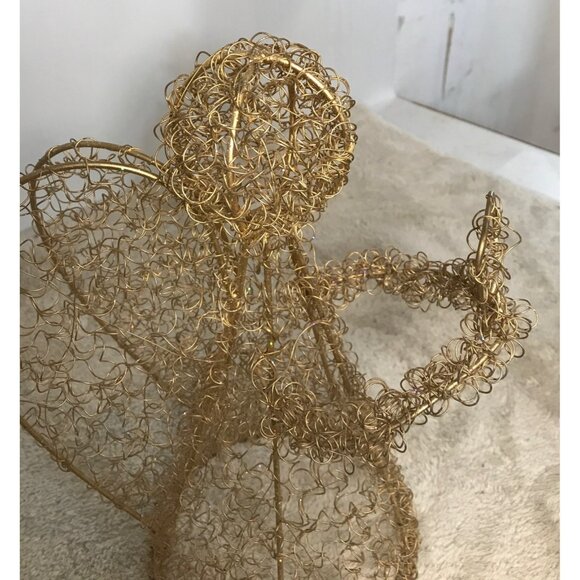 Gold Wire Angel Ornament Holding "Mirror" Halo & Wings 12 " Tall - Picture 5 of 9